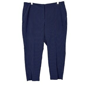 Chicos Pants Womens 3P 16P Petite Blue Pin Stripe High Rise Flat Stretch Career‎